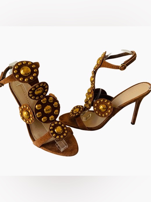 Veronica Beard Amber Hazelwood Suede Stud Embellished Heeled Sandals Size 10